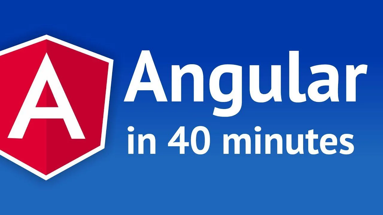 progressive Robot Angular logo with text "Angular in 40 minutes" on a blue background
