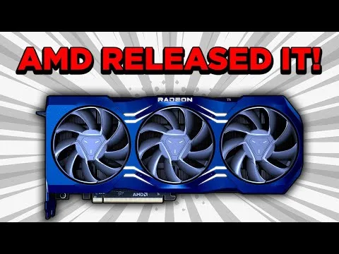 progressive Robot graphic of a blue AMD Radeon triple-fan GPU with bold text, "AMD RELEASED IT!" above it