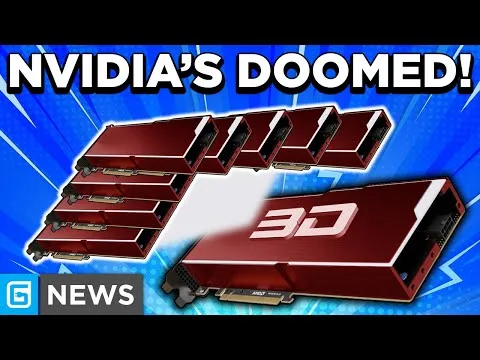 progressive Robot thumbnail with text NVIDIA’S DOOMED! and several red graphics cards labeled 3D on a blue background