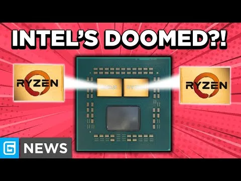 progressive Robot thumbnail with text "INTEL'S DOOMED?!" above a CPU chip and two Ryzen logos on a red background