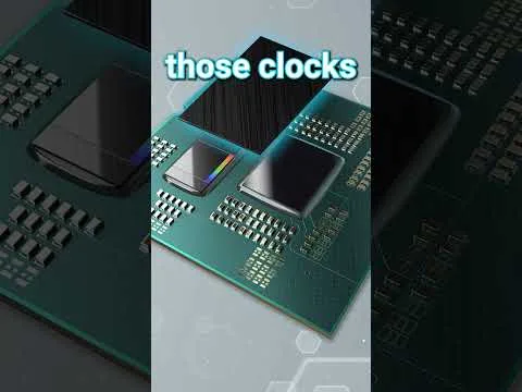 progressive Robot, close-up of computer chips on a circuit board with the text "those clocks"