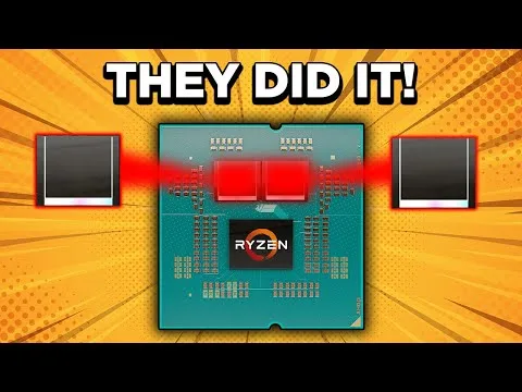 progressive Robot graphic of a Ryzen CPU chip between two monitors with red beams, with text "THEY DID IT!"