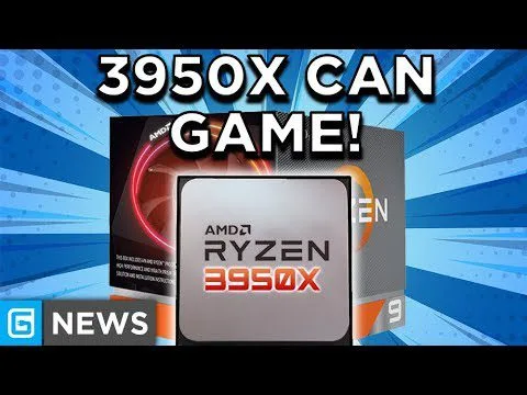 progressive Robot graphic announcing AMD Ryzen 3950X, with text “3950X CAN GAME!” and “G NEWS” badge