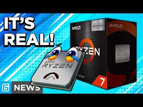 Progressive Robot meme with crying AMD Ryzen chip beside “IT’S REAL!” and AMD Ryzen 7 processor box, G NEWS logo