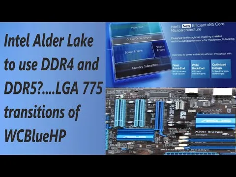 progressive Robot graphic with text about Intel Alder Lake using DDR4/DDR5 and an ASUS motherboard shown below