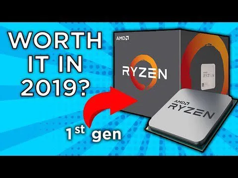 Progressive Robot AMD Ryzen 1st gen CPU and box with red arrow and text “WORTH IT IN 2019?”