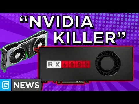 progressive Robot graphic showing “NVIDIA KILLER” headline, RX 5800 GPU, and G NEWS logo on a purple background