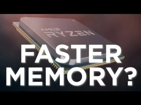 Progressive Robot, AMD Ryzen processor chip above large text reading FASTER MEMORY?
