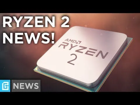 Progressive Robot, AMD Ryzen 2 processor chip with large text reading “RYZEN 2 NEWS!” and a small “G NEWS” logo.