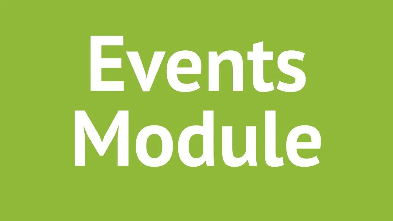 Progressive Robot text reading "Events Module" in large white letters on a green background