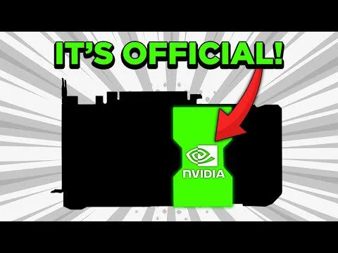 Progressive Robot graphic card silhouette with green NVIDIA logo highlighted by red arrow and text “IT’S OFFICIAL!”
