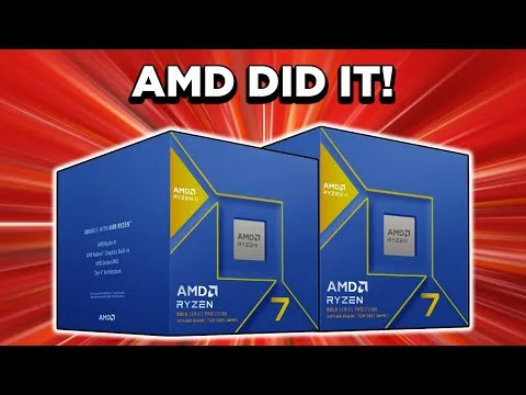 progressive Robot AMD Ryzen 7 processor boxes with headline “AMD DID IT!” on a red burst background