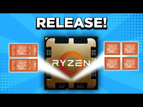 progressive Robot, graphic showing a Ryzen CPU chip with glowing beams to four smaller chips and the text RELEASE!