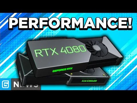 progressive Robot graphic of an RTX 4080 GeForce RTX graphics card with the headline "PERFORMANCE!"
