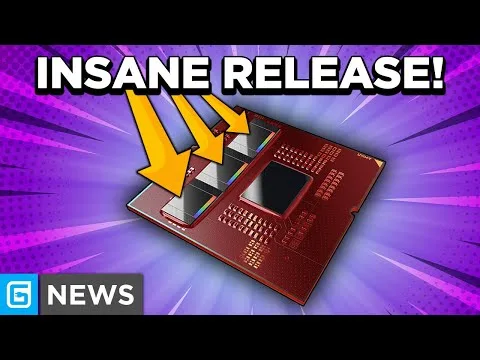 Progressive Robot graphic with text INSANE RELEASE! over a red computer chip and arrows pointing to its cores, G NEWS logo.