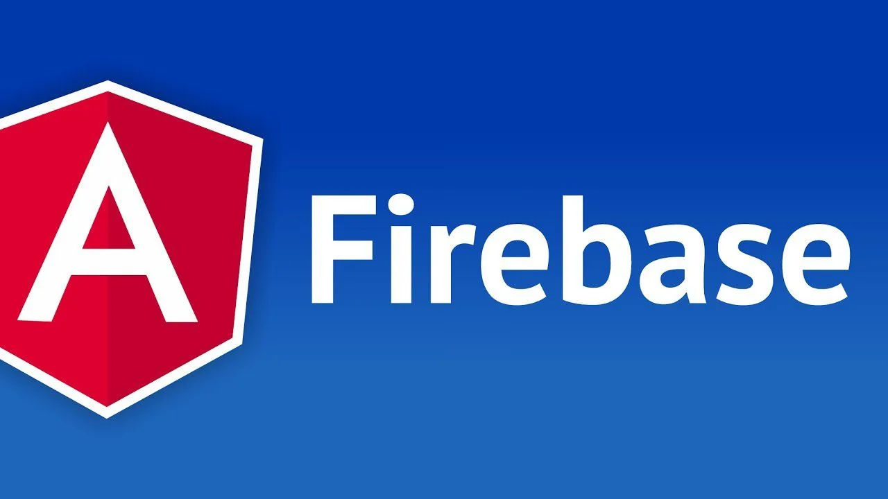 progressive Robot Angular logo next to the word Firebase on a blue background
