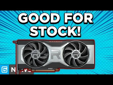 Progressive Robot graphic of an AMD Radeon GPU with two fans and the text "GOOD FOR STOCK!"