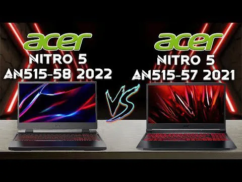 progressive Robot, comparison graphic of Acer Nitro 5 laptops: AN515-58 2022 vs AN515-57 2021 with “VS” in center