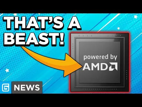 progressive Robot thumbnail with “THAT’S A BEAST!” and arrow pointing to a chip labeled “powered by AMD” alongside G NEWS logo