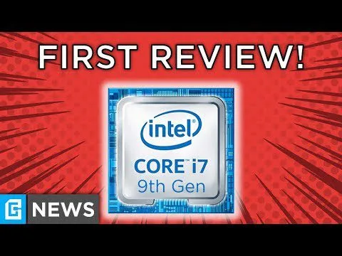 progressive Robot thumbnail with text “FIRST REVIEW!” and Intel Core i7 9th Gen chip graphic on red background, G NEWS logo