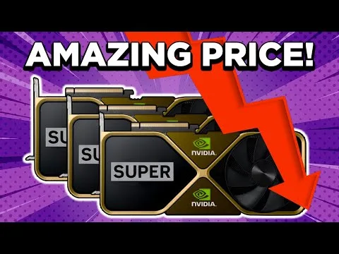 Progressive Robot, thumbnail showing Nvidia Super graphics cards and a red downward arrow under the text “AMAZING PRICE!”