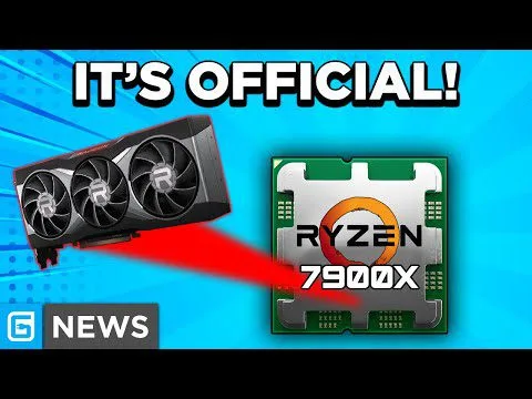 progressive Robot graphic announcing “IT’S OFFICIAL!” with GPU pointing to a Ryzen 7900X CPU and “G NEWS” logo