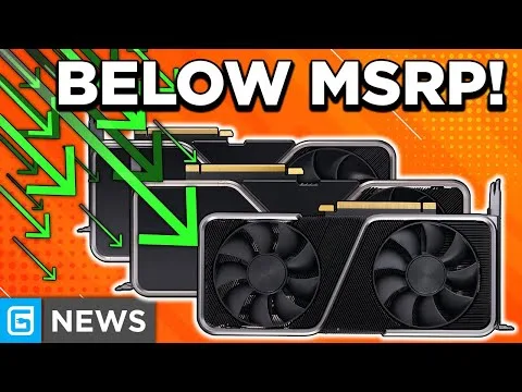 progressive Robot graphic cards with green downward arrows and text “BELOW MSRP!” plus a “G NEWS” label