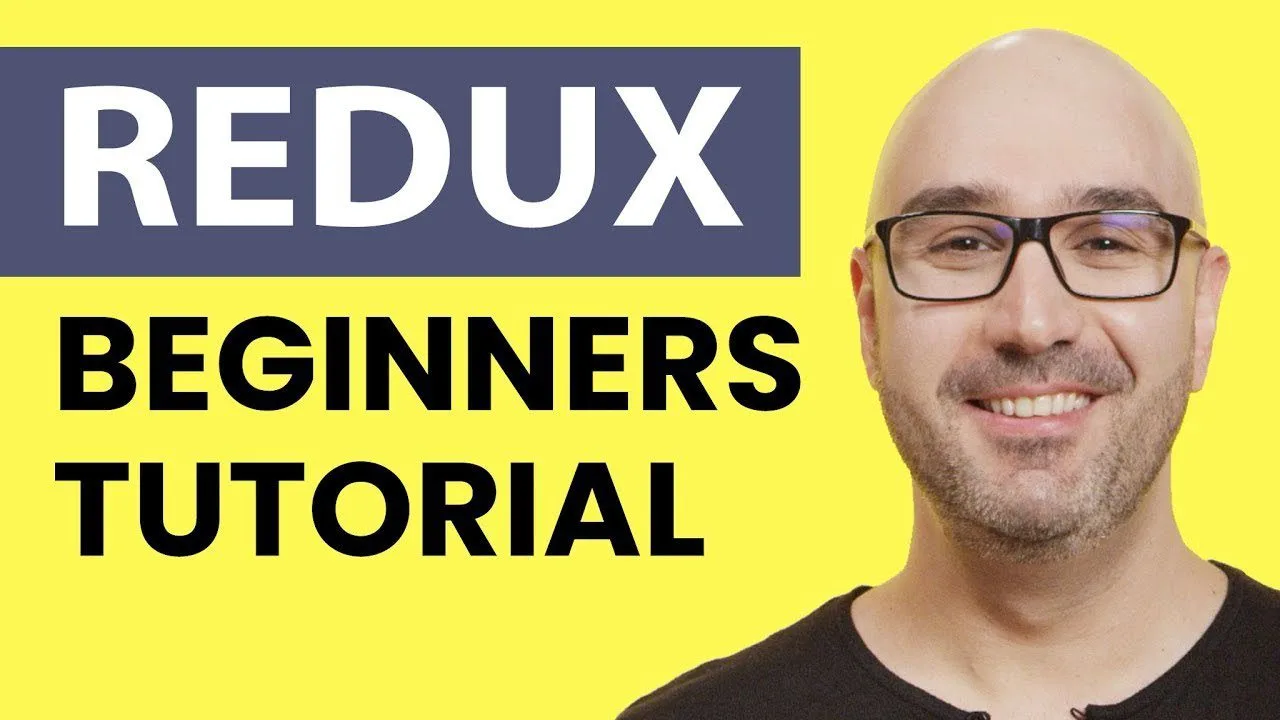 progressive Robot, graphic reading “REDUX Beginners Tutorial” with a smiling bald man wearing glasses on a yellow background
