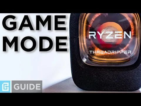 progressive Robot, Ryzen Threadripper CPU close-up beside “GAME MODE” text and a “GUIDE” label