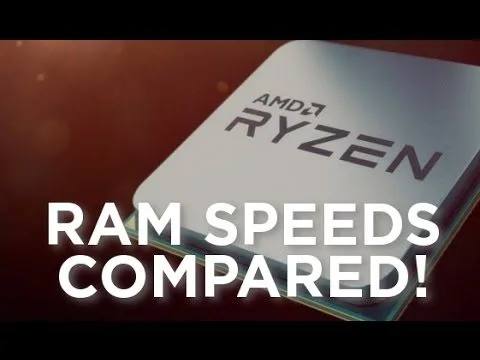 progressive Robot, AMD Ryzen processor close-up with text “RAM SPEEDS COMPARED!”