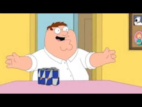 progressive Robot cartoon man with arms outstretched at a table, smiling, with a blue-and-white box in front of him