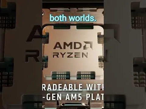 progressive Robot close-up of an AMD Ryzen CPU seated in a motherboard socket, with partial overlay text visible