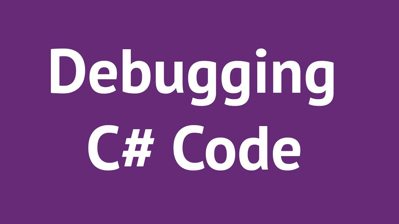 progressive Robot graphic with white text reading "Debugging C# Code" on a purple background