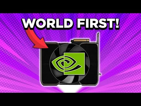 progressive Robot thumbnail with “WORLD FIRST!” text, red arrow, and graphics card featuring an NVIDIA logo and fan on purple background