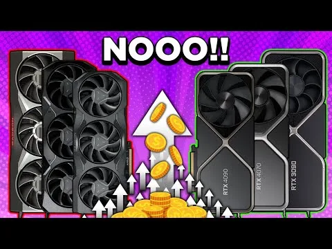 progressive Robot graphic showing GPUs, coin stacks, upward arrows, and the text NOOO!!