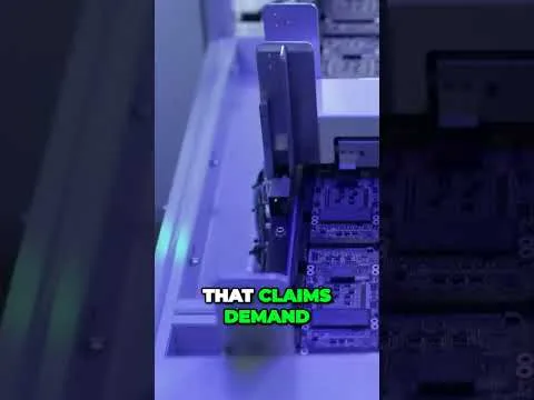 progressive Robot assembling circuit boards on an automated production line with overlaid text “THAT CLAIMS DEMAND”