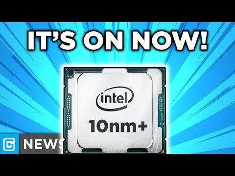 progressive Robot with Intel 10nm+ chip graphic on blue burst background and the text “IT’S ON NOW!” and “G NEWS”