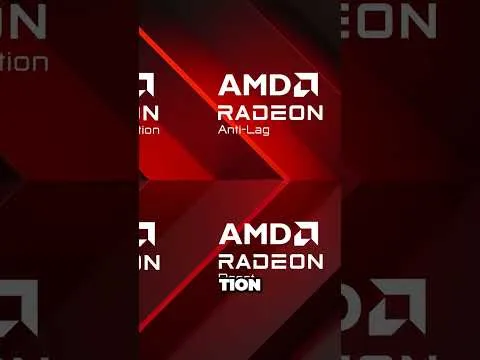 progressive Robot red AMD Radeon graphics wallpaper with repeating AMD Radeon logos and diagonal lines