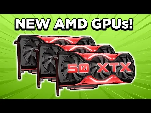 Progressive Robot, thumbnail showing three AMD graphics cards with “NEW AMD GPUs!” and “50 XTX” text on a green background