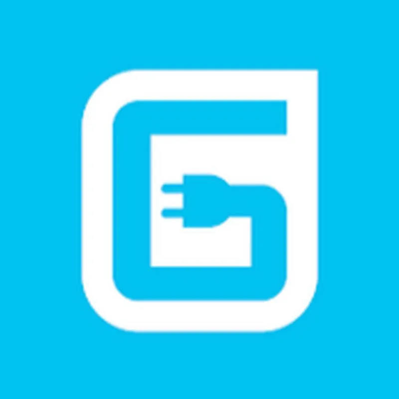 Progressive Robot - White rounded-square icon with a stylized plug and cord forming a “G” on a blue background