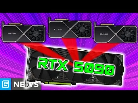 Progressive Robot company graphic showing RTX 5090 GPU with RTX 3090, RTX 3080, and RTX 3080 labels on a purple background