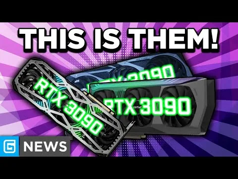Progressive robot with bold text THIS IS THEM! above two graphics cards labeled RTX 3090 on a purple burst background