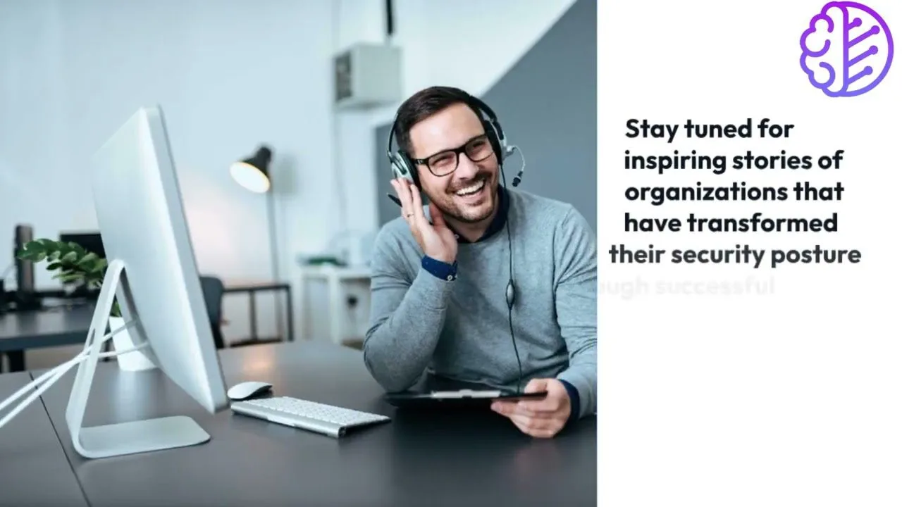 Progressive Robot - Smiling man wearing a headset at a desk with a computer; text reads “Stay tuned for inspiring stories…”