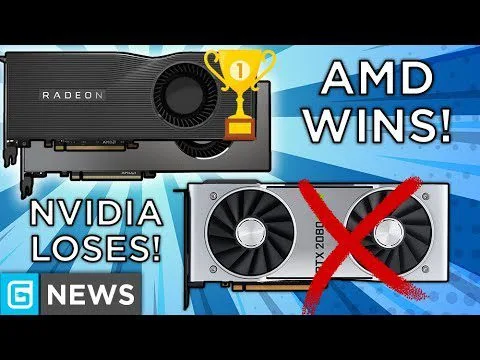 Progressive Robot - Thumbnail showing an AMD Radeon GPU trophy and an Nvidia RTX 2080 crossed out with text AMD WINS! NVIDIA LOSES!