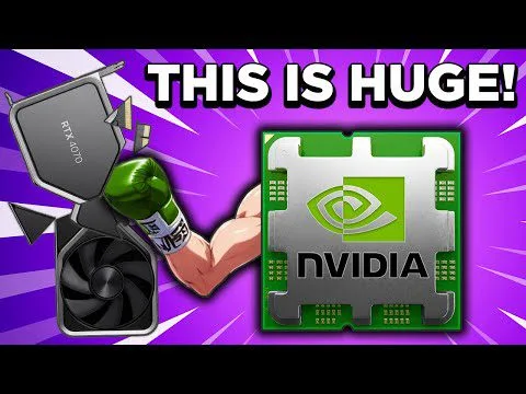 Progressive Robot - Graphic of a GPU and NVIDIA chip with headline text “THIS IS HUGE!” on a purple burst background