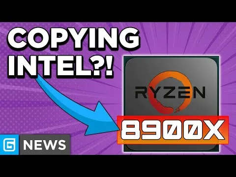 Progressive Robot company thumbnail with text “COPYING INTEL?!” and Ryzen chip labeled “8900X” with a blue arrow pointing to it