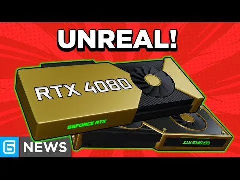 Progressive Robot - Graphic of RTX 4080 GeForce RTX cards with the headline UNREAL! and a G NEWS logo.
