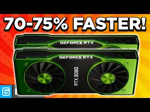 Progressive Robot - GeForce RTX graphics card with bold text “70–75% FASTER!” above it.