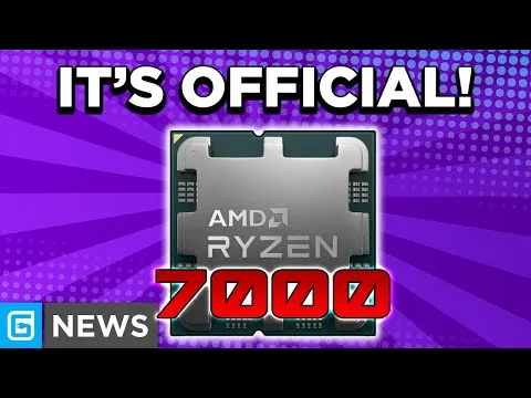 progressive robot, AMD Ryzen 7000 CPU graphic with headline “IT’S OFFICIAL!” on a purple background, “NEWS” badge bottom left