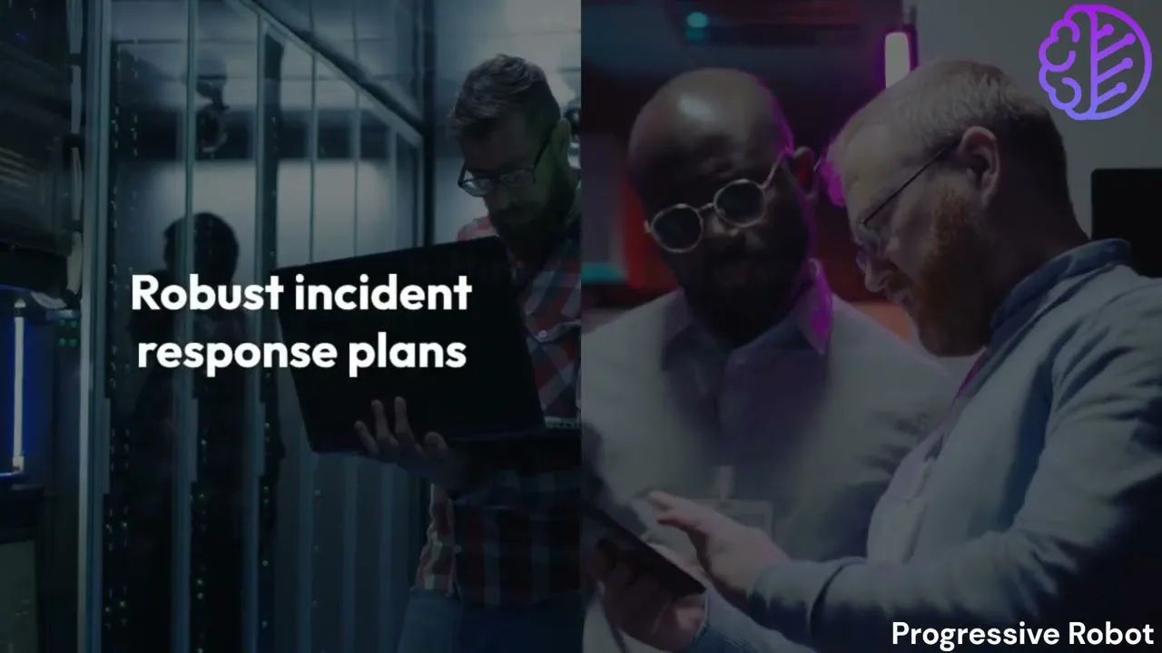 Progressive Robot - IT staff in a server room, with text reading Robust incident response plans.